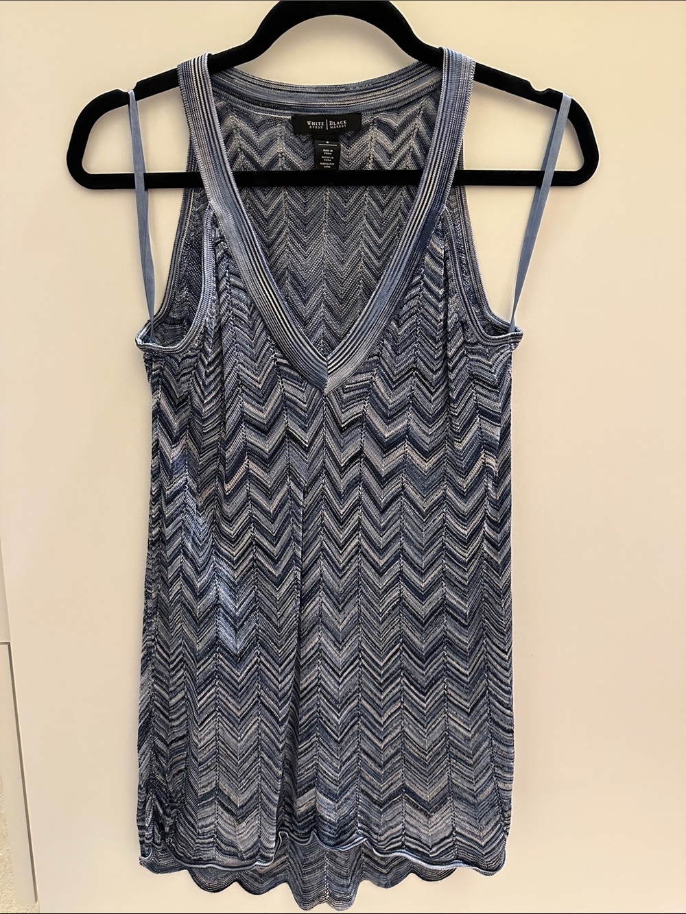 White House Black Market Blue Chevron Cold-Shoulder Tank